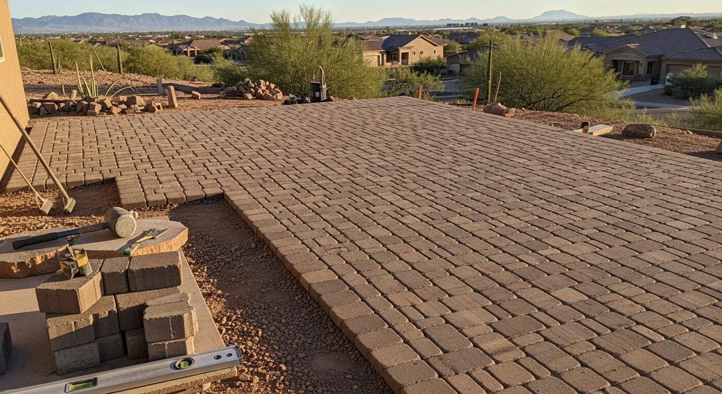Professional hardscape installation with pavers and natural stone in Mesa