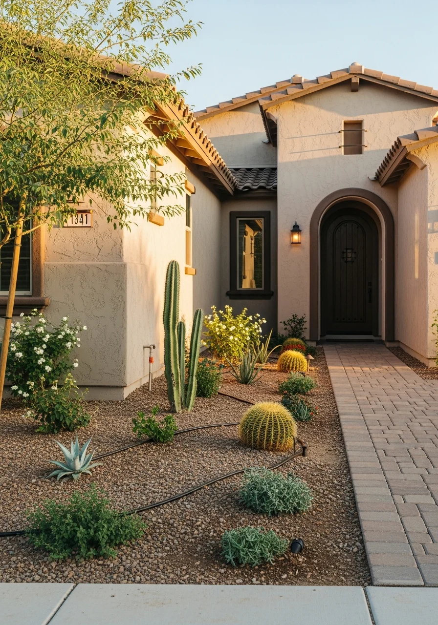 Detail of Gilbert home's front facade showing quality finishes and design.